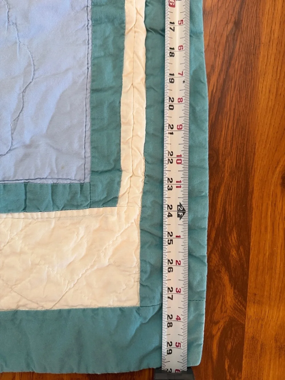 L.L. Bean Cream & Teal Patchwork Applique Quilt and Pillowcase